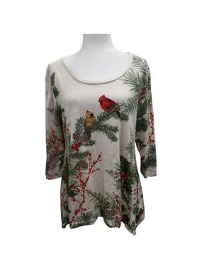 Sequin Winter Birds Christmas Sharkbite Tunic Size Medium